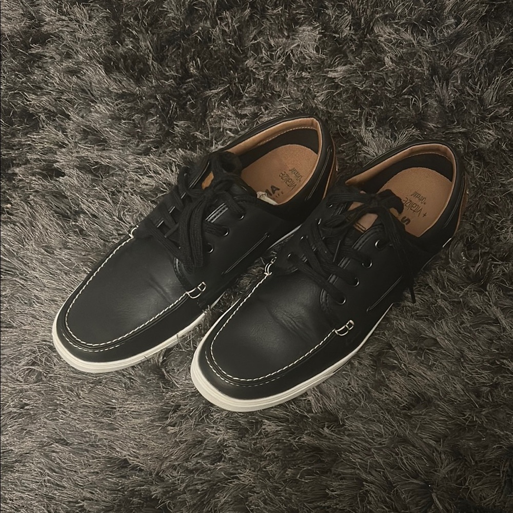 Black Leather Boat Shoes